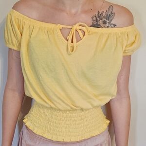 Rue21 Yellow Smocked Tie Front Blouse